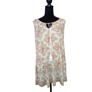 Rose & Olive Women's Tank Top Sz L/XL Paisley Tasseled Flowy Oversized Boho